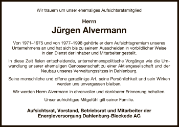 Traueranzeige von Jürgen Alvermann von Uelzen