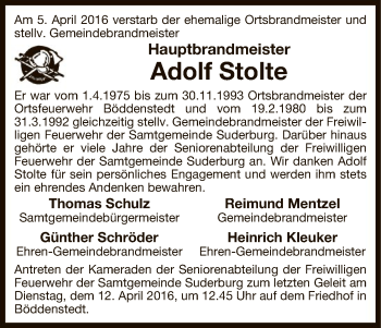 Traueranzeige von Adolf Stolte von Uelzen