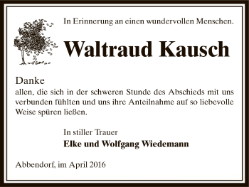 Traueranzeige von Waltraud Kausch von Uelzen