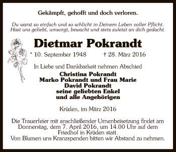 Traueranzeige von Dietmar Pokrandt von Uelzen