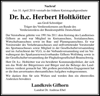 Traueranzeige von Herbert Holtkötter von Uelzen