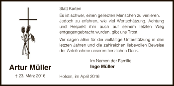 Traueranzeige von Artur Müller von Uelzen