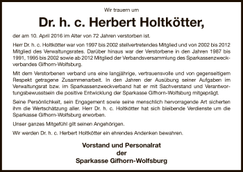 Traueranzeige von Herbert Holtkötter von Uelzen