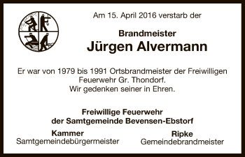 Traueranzeige von Jürgen Alvermann von Uelzen