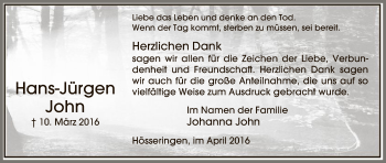 Traueranzeige von Hans-Jürgen John von Uelzen