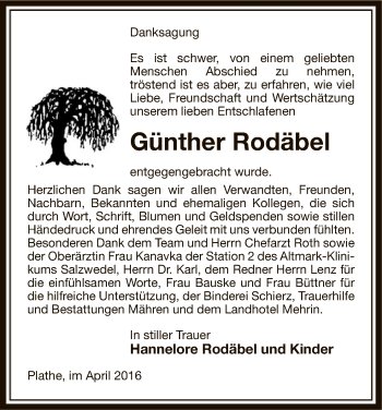 Traueranzeige von Günther Rodäbel von Uelzen