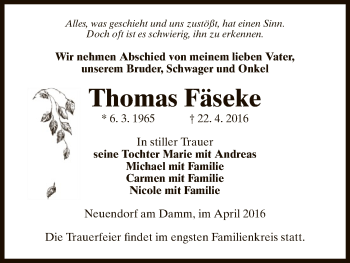 Traueranzeige von Thomas Fäseke von Uelzen