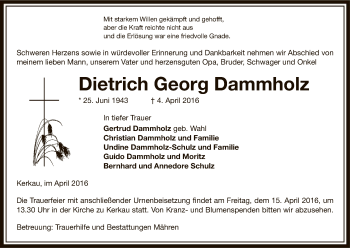 Traueranzeige von Dietrich Georg Dammholz von Uelzen