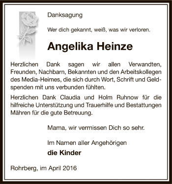 Traueranzeige von Angelika Heinze von Uelzen