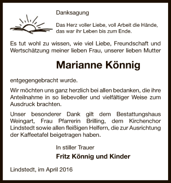 Traueranzeige von Marianne Könnig von Uelzen