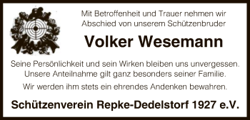 Traueranzeige von Volker Wesemann von Uelzen