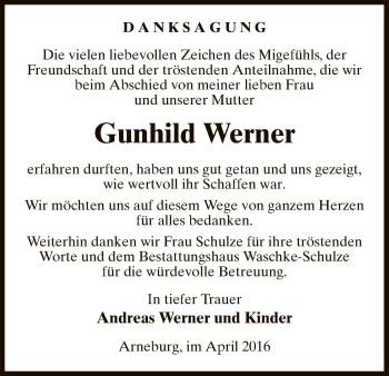 Traueranzeige von Gunhild Werner von Uelzen