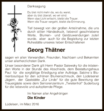 Traueranzeige von Georg Thätner von Uelzen