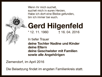 Traueranzeige von Gerd Hilgenfeld von Uelzen