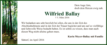 Traueranzeige von Wilfried Ballay von Uelzen