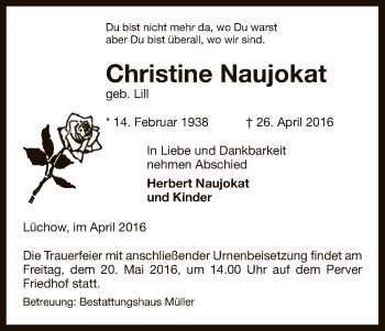 Traueranzeige von Christine Naujokat von Uelzen