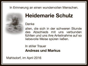 Traueranzeige von Heidemarie Schulz von Uelzen