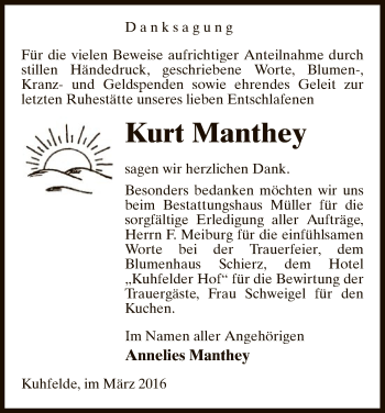 Traueranzeige von Kurt Manthey von Uelzen