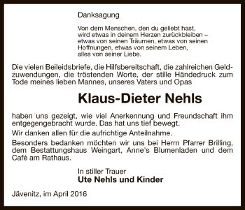 Traueranzeige von Klaus-Dieter Nehls von Uelzen