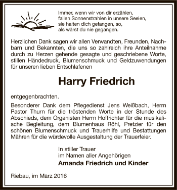 Traueranzeige von Harry Friedrich von Uelzen