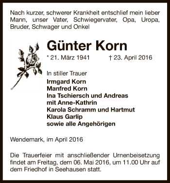 Traueranzeige von Günter Korn von Uelzen