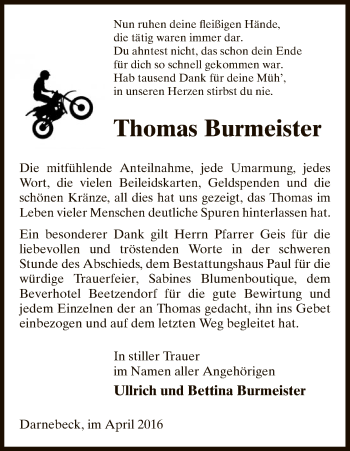 Traueranzeige von Thomas Burmeister von Uelzen