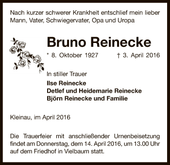 Traueranzeige von Bruno Reinecke von Uelzen