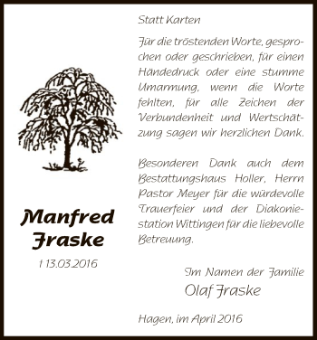 Traueranzeige von Manfred Fraske von Uelzen