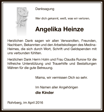 Traueranzeige von Angelika Heinze von Uelzen