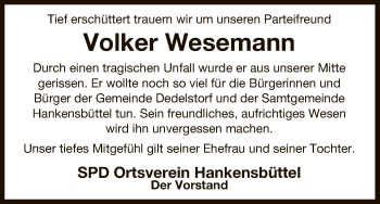 Traueranzeige von Volker Wesemann von Uelzen