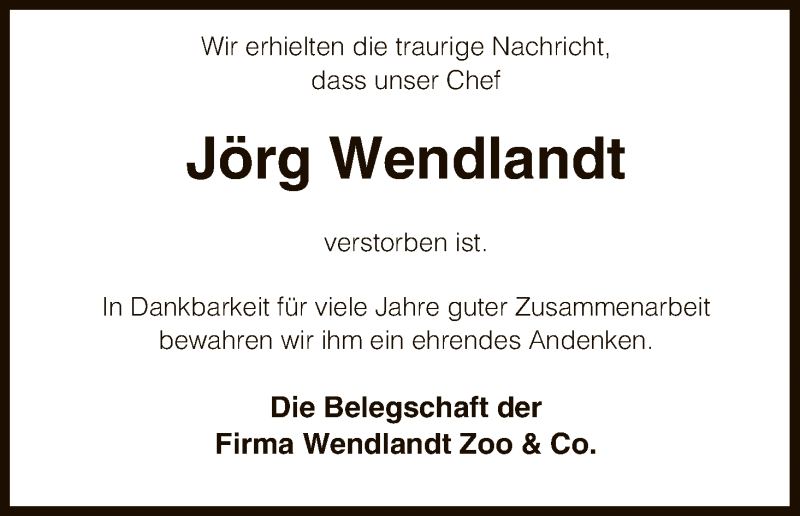  Traueranzeige für Jörg Wendlandt vom 19.04.2016 aus Uelzen