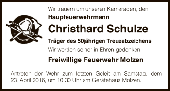 Traueranzeige von Christhard Schulze von Uelzen