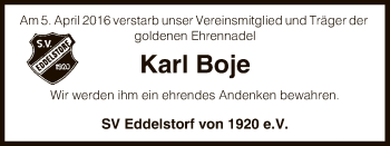 Traueranzeige von Karl Boje von Uelzen