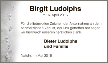 Traueranzeige von Birgit Ludolphs von Uelzen