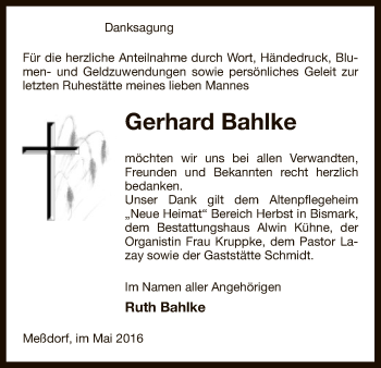 Traueranzeige von Gerhard Bahlke von Uelzen