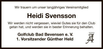 Traueranzeige von Heidi Svensson von Uelzen