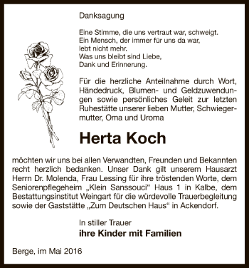 Traueranzeige von Herta Koch von Uelzen