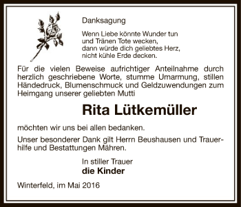 Traueranzeige von Rita Lütkemüller von Uelzen