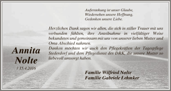 Traueranzeige von Annita Nolte von Uelzen