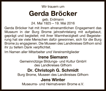 Traueranzeige von Gerda Bröcker von Uelzen