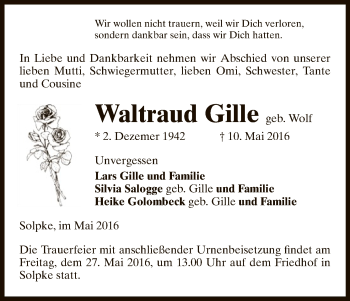 Traueranzeige von Waltraud Gille von Uelzen