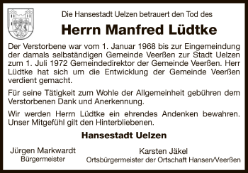 Traueranzeige von Manfred Lüdtke von Uelzen