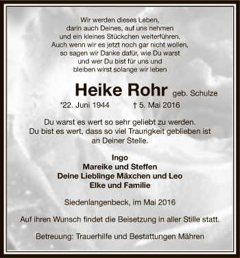 Traueranzeige von Heike Rohr von Uelzen