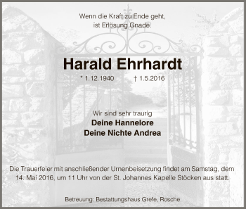 Traueranzeige von Harald Ehrhardt von Uelzen