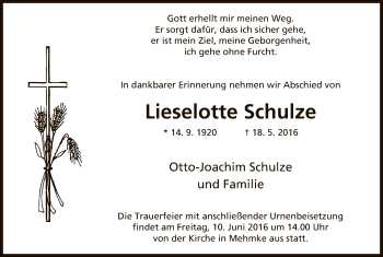 Traueranzeige von Lieselotte Schulze von Uelzen