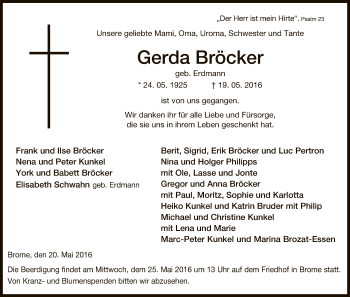 Traueranzeige von Gerda Bröcker von Uelzen