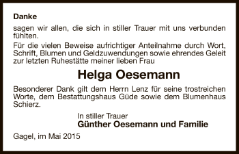 Traueranzeige von Helga Oesemann von Uelzen