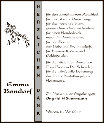 Traueranzeige von Emma Bendorf von Uelzen