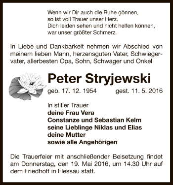 Traueranzeige von Peter Stryjewski von Uelzen