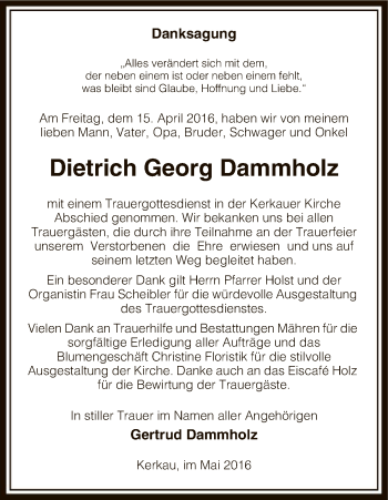 Traueranzeige von Dietrich Georg Dammholz von Uelzen